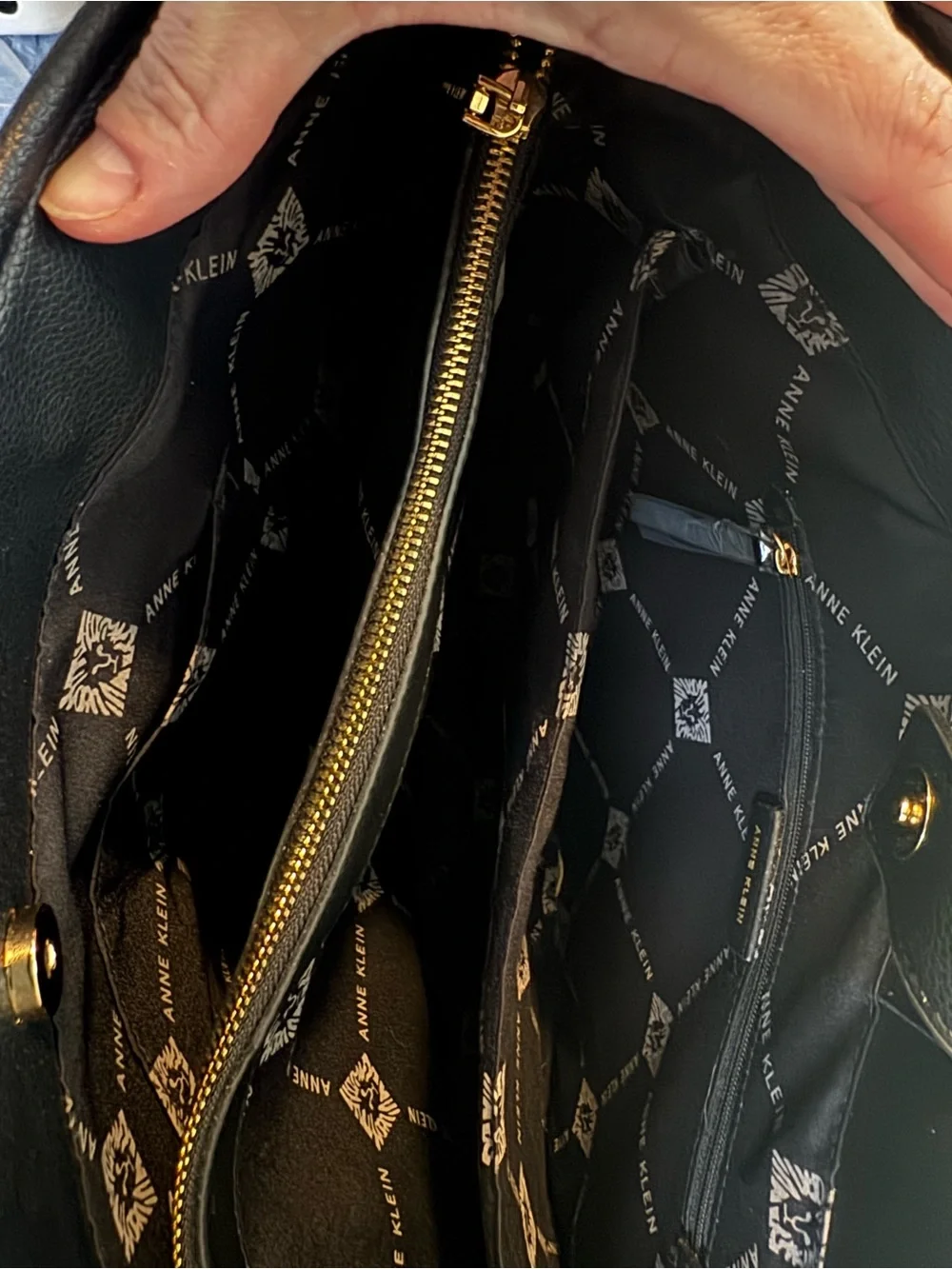 Anne Klein Black Faux Leather Tote Bag 2 pc Set Work Shoulder Bag Purse Chic